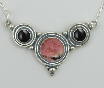Sterling Silver Necklace Rhodocrosite And Black Onyx